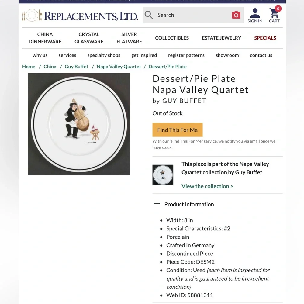 Set of 4 Plates Napa Valley Quartet by GUY BUFFET Dessert/Pie | Lunch | Salad